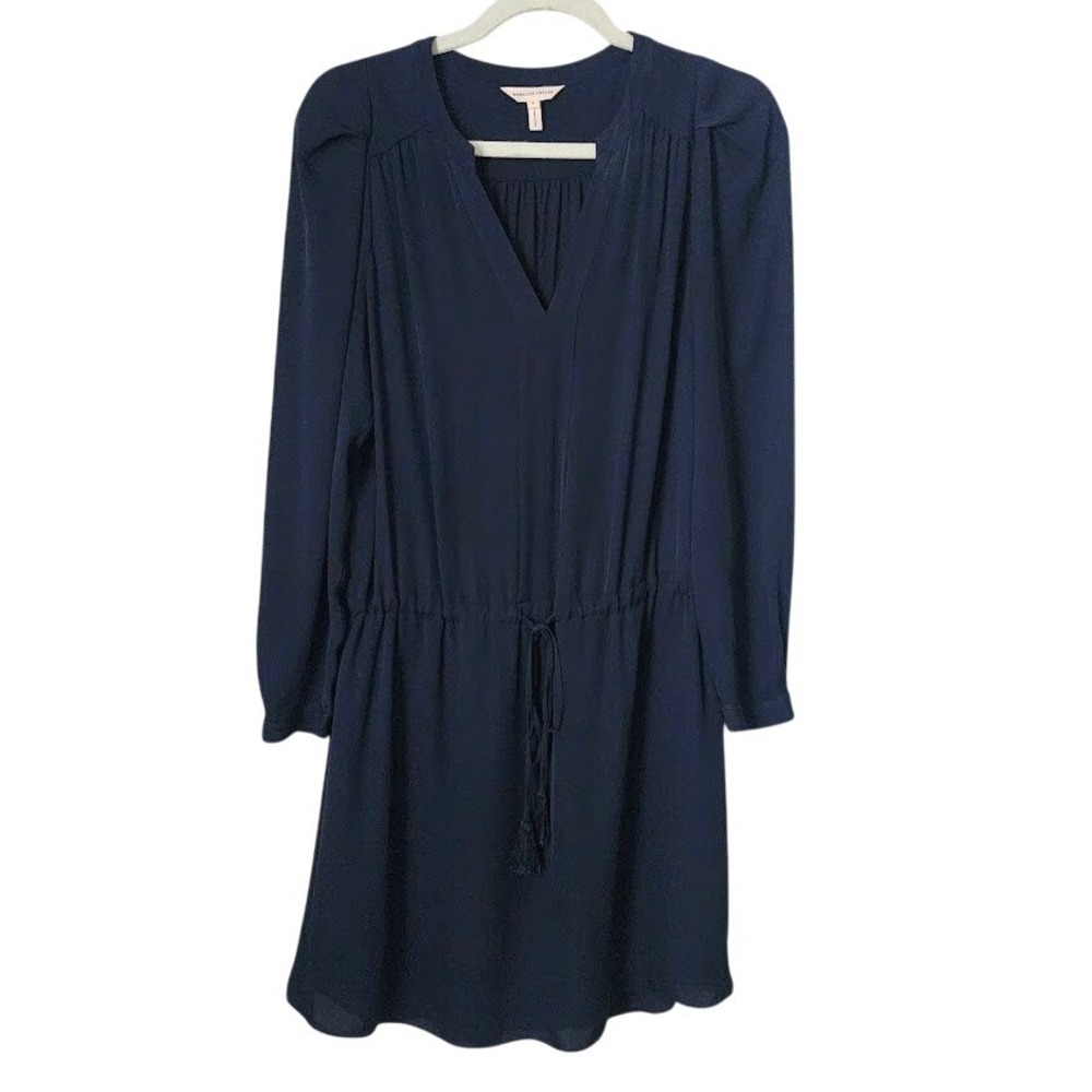 REBECCA TAYLOR Midnight Tie Waist Shirt‎ Dress Dark Academia Workwear 4